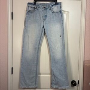 American Eagle Men's Jeans 34x34 Light Wash Distressed Denim Button Fly Heritage